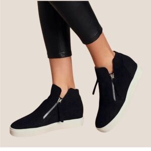 Steve Madden Black perforated suede hidden wedge sneakers